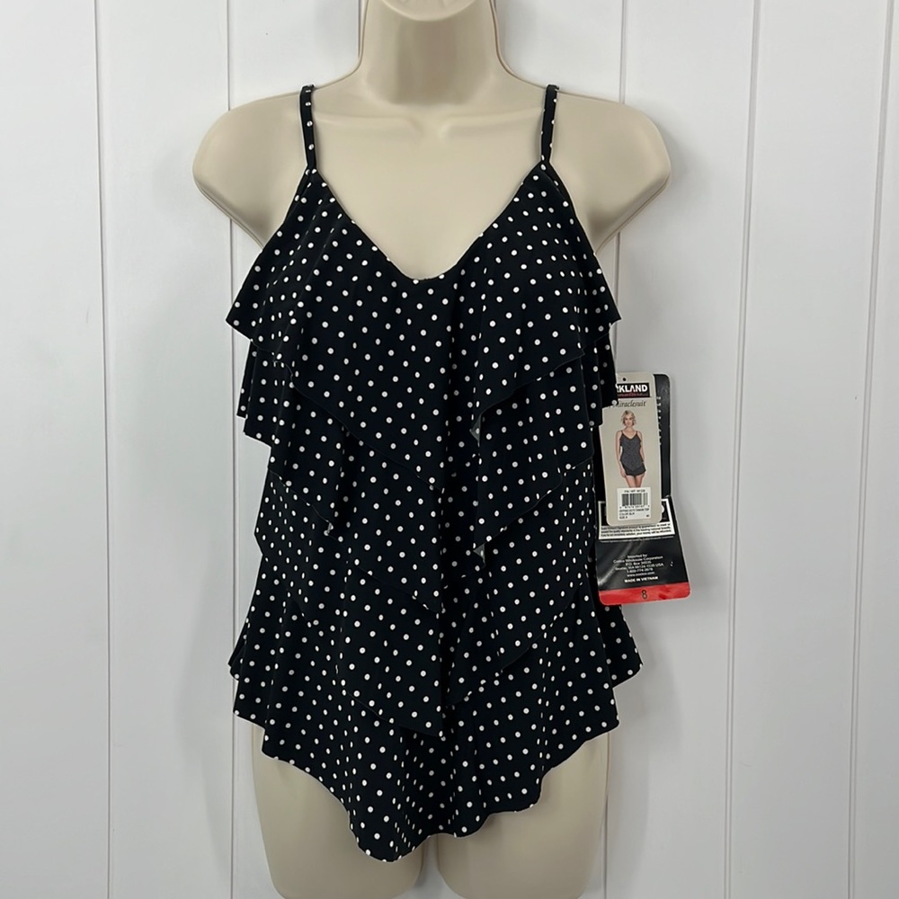 🆕NWT Miraclesuit Tankini Top Tiered Ruffles BlackWhite Multiple Sizes Available